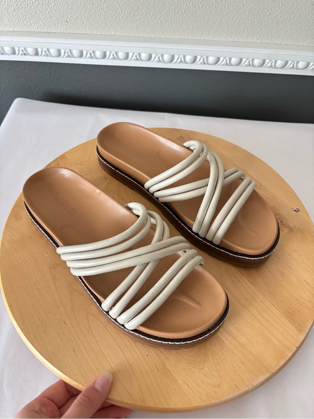 Madewell Cream Multi-Strap Slide Sandals with Tan Footbed
